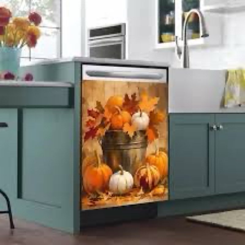 Magnet Dishwasher Cover Vintage Pumpkin Wreath Magnetic Cover for Dishwasher Door Rustic Style Dishw