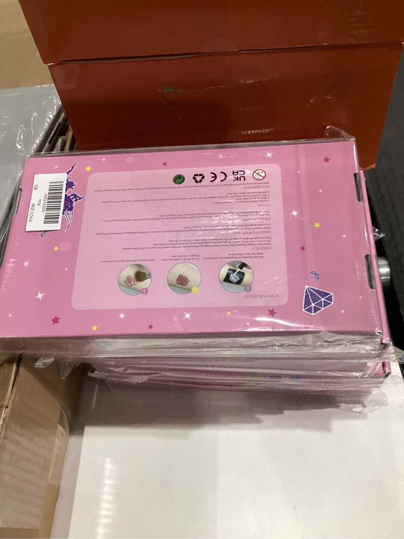 Condition photo showing New/Like New for TEUVO Glitter Tattoo Kit for Kids, 50 Glitter Colors, 199 Stencils, 2 Gem Stickers, 4 Glue, 5 Brushes Body Face Arts Glitter Makeup Temporary Tattoos for Girls Halloween Christmas Birthday Party Gifts 50 color