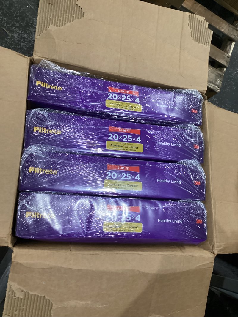 Condition photo showing New/Like New for Filtrete 20x25x4(SlimFit), AC Furnace Air Filter, MPR 1550 DP, Healthy Living Ultra Allergen Deep Pleat, 4-Pack, Fits Lennox & Honeywell Devices (exact dimensions 19.5 x 24.5 x 3.75)