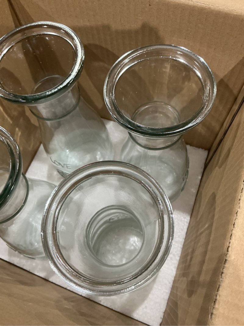 Condition photo showing As Is for carafe pitcher glass 500 ml - glass water pitcher & water carafe - love elegant wine decanter & mimosa bar set - easy grip neck & wide mouth for pouring (4 pack)