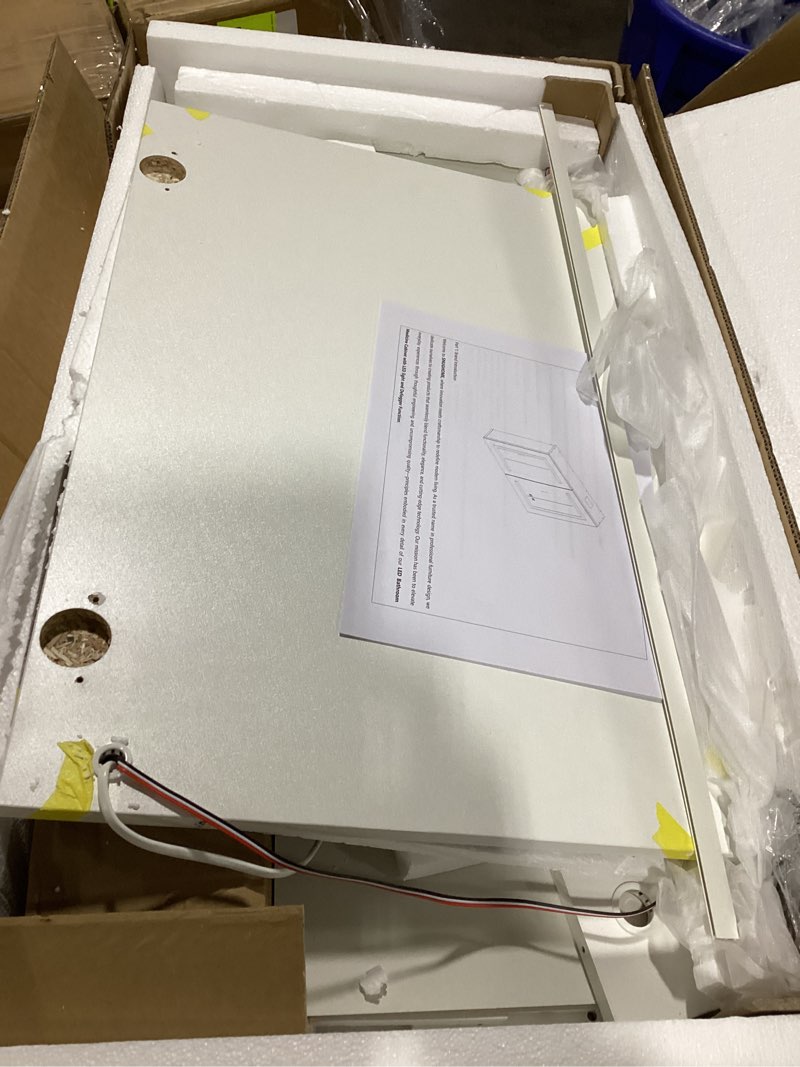 Condition photo showing New/Like New for Snughome Bathroom Medicine Cabinet with Mirror and LED Lights, Wall Mount Bathroom Mirror with Storage, Anti-Fog, Built-in Power Outlets, Dimmable 3 Color Temp, Antirust Easy to Install, 31.5" x 23.6"