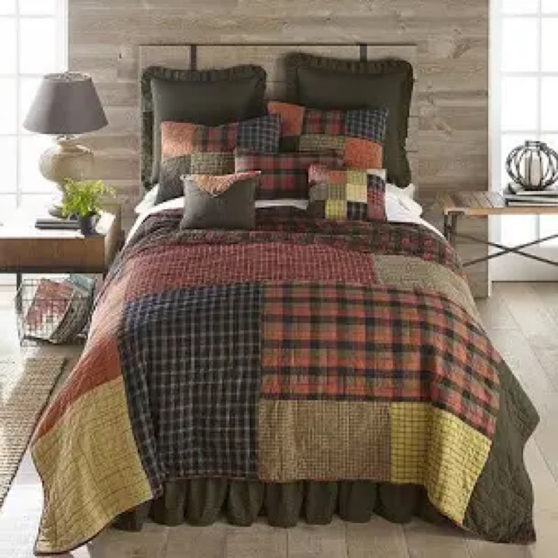 Donna Sharp King Quilt - Woodland Square Cotton Lodge Quilt with Patchwork Pattern - Machine Washabl