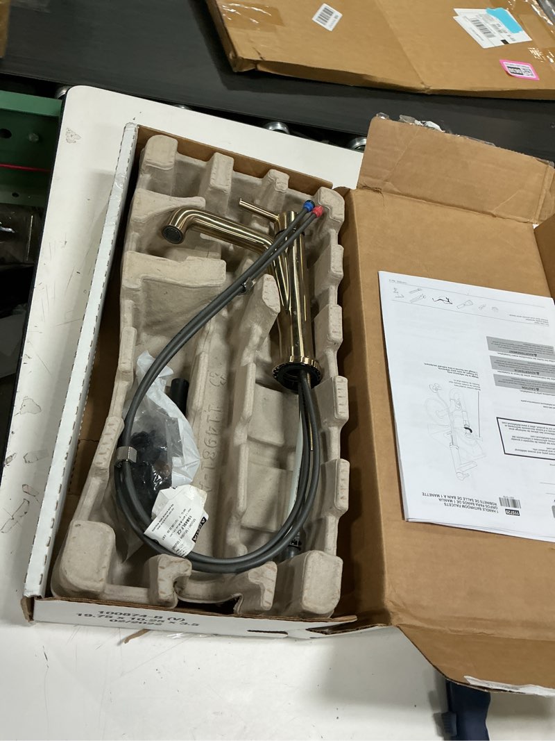 Condition photo showing Good Condition for Delta Nicoli Brushed Gold Bathroom Faucet 1 Hole, Single Hole Bathroom Sink Faucet for Vanity, Push-Pop Drain Assembly, Champagne Bronze 15849LF-CZ Champagne Bronze Standard Spout
