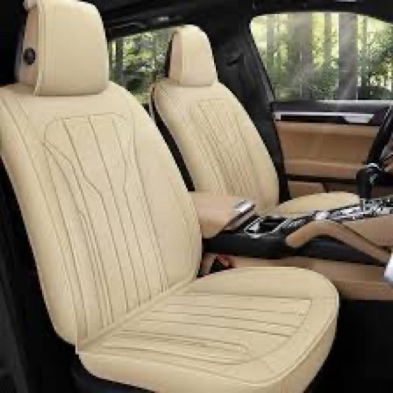 aoog front seat covers, car seat covers front seats, leather seat covers for cars, waterproof seat covers with lumbar support universal fit for most cars suv trucks(front pair, beige)