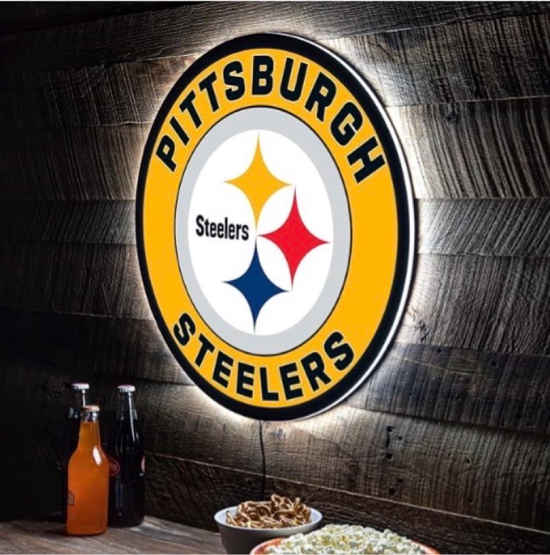 Team Sports America Evergreen NFL Pittsburgh Steelers | Ultra-Thin LED Light Wall Sign Decor | 23 Inch Round | Made in the USA
