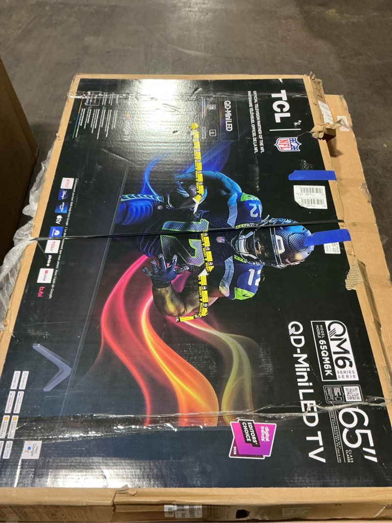Condition photo showing As Is for TCL 65 Inch Class QM6K Series | Mini LED QLED 4K HDR | 65QM6K, 2025 Model | 120HZ-144HZ High Brightness Smart Google TV Dolby Atmos Onkyo Audio | Voice Remote Alexa Gaming Streaming Television