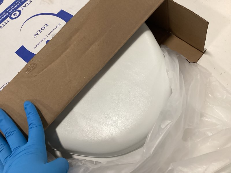 Condition photo showing As Is for Mayfair by Bemis Elongated Soft White Never Loosens Removes for Cleaning