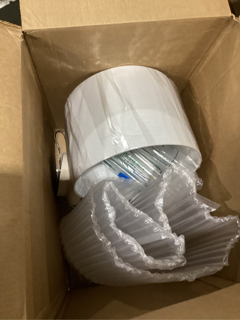 Condition photo showing New/Like New for JONATHAN Y 26" Antique White Modern Minimalist Resin Stacked Ovoid Table Lamp, Rustic Coastal Bedside Lamp for Bedroom Living Room, White Linen Shade, LED Bulb Included JYL5506A