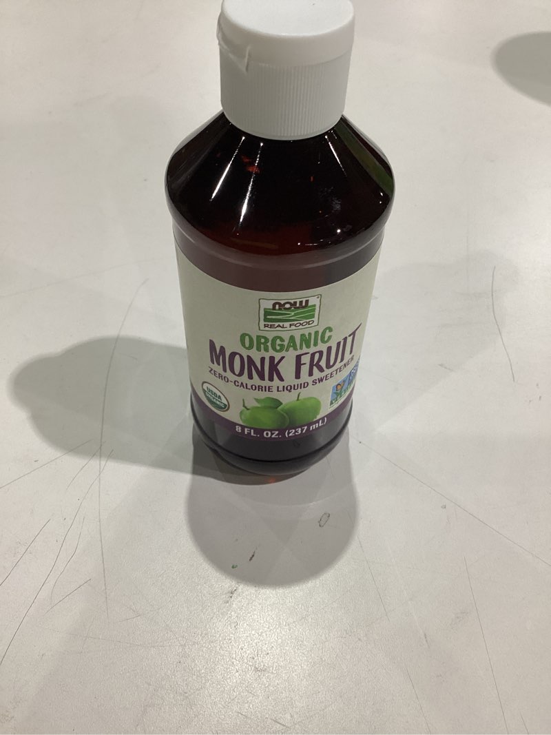 Condition photo showing Good Condition for NOW Foods, Certified Organic Monk Fruit Liquid, Zero-Calorie Liquid Sweetener, Non-GMO, Low Glycemic Impact, 8-Ounce 8 Ounce (Pack of 1)