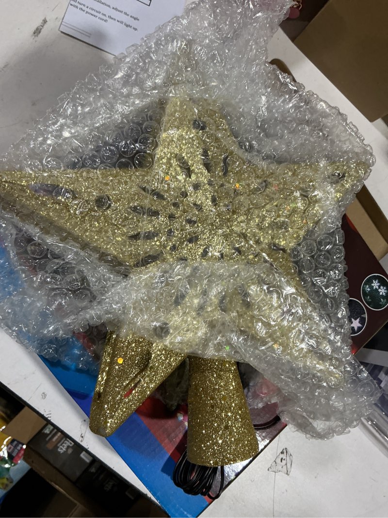 Condition photo showing New/Like New for Christmas Tree Topper Star Lighted with Rotating Snowflake LED Projector, Gold Star 3D Glittered Christmas Xmas Tree Decorations Projector Angle Adjustable