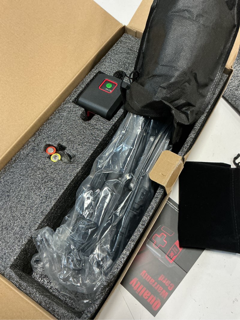 Condition photo showing Good Condition for Laser Level with Tripod, 100 feet Green Cross Line Self Rotary Leveling Laser Level, 4 Brightness Adjustment, Manual Self leveling and Pulse Mode,IP54 Waterproof Battery Carrying Bag Included 2Line-Tripod