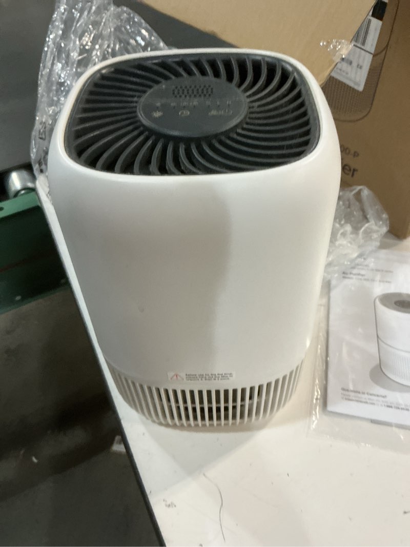 Condition photo showing As Is for Air Purifiers for Home with H13 Quiet HEPA Filter Up to 1076 Ft² for Pet Hair, Odors, Pollen, Smoke, Compact Air Cleaner with 3 Speeds, Timer, Aroma Quiet 360°Intake Filter, White