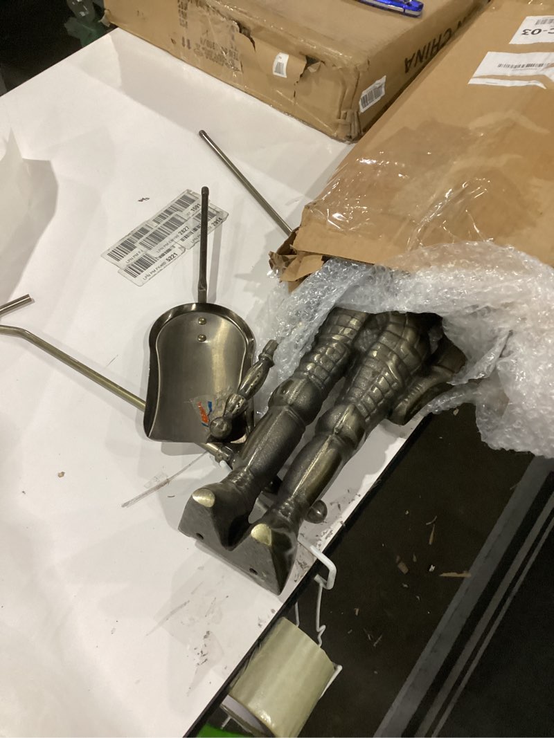 Condition photo showing New/Like New for Lizh Middle Ages Knight Cast Iron Fireplace Tool Set ,Antique Brass