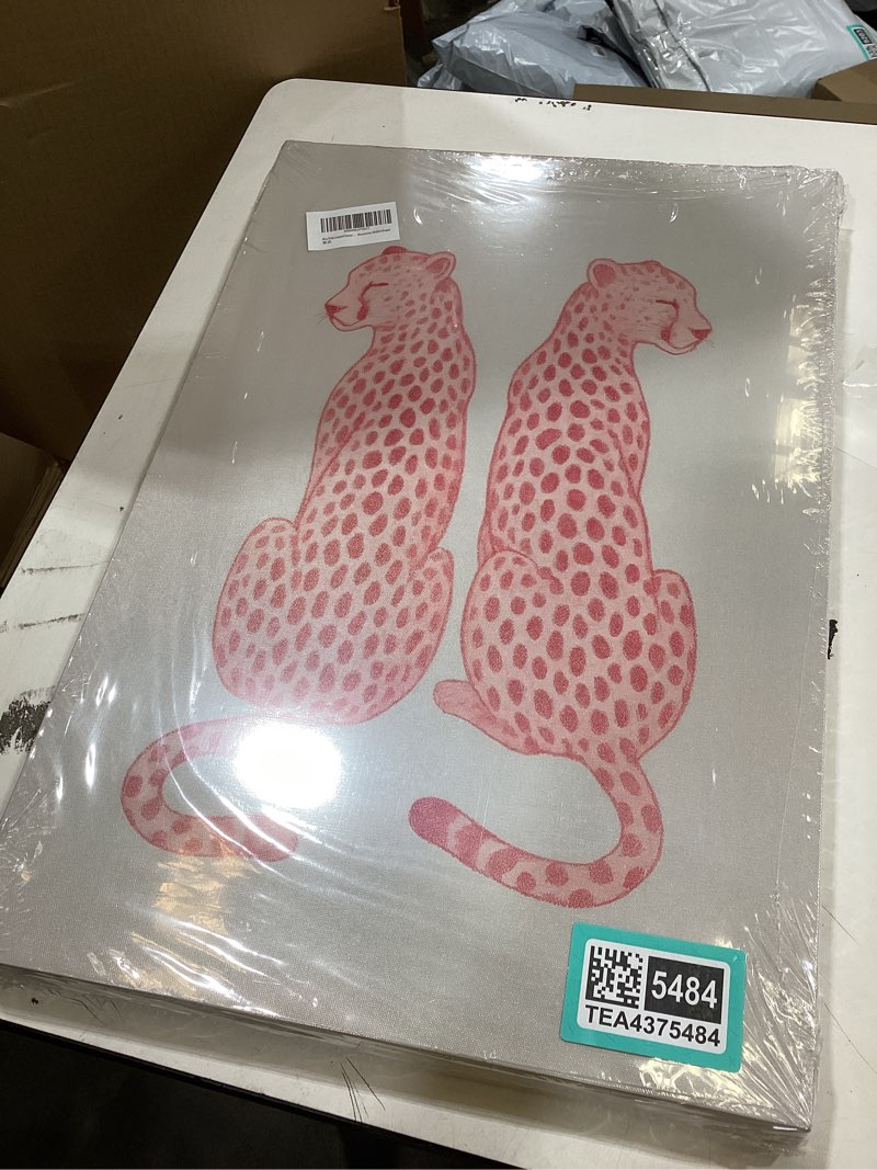 Condition photo showing New/Like New for 3pcs pink leopard canvas wall art trend cheetah wall decor painting pink coquettish cherry lips prints lucky 8 ball y2k aesthetic picture for girls bedroom dorm room decoration 16x24in framed canvas 24l"x16w"