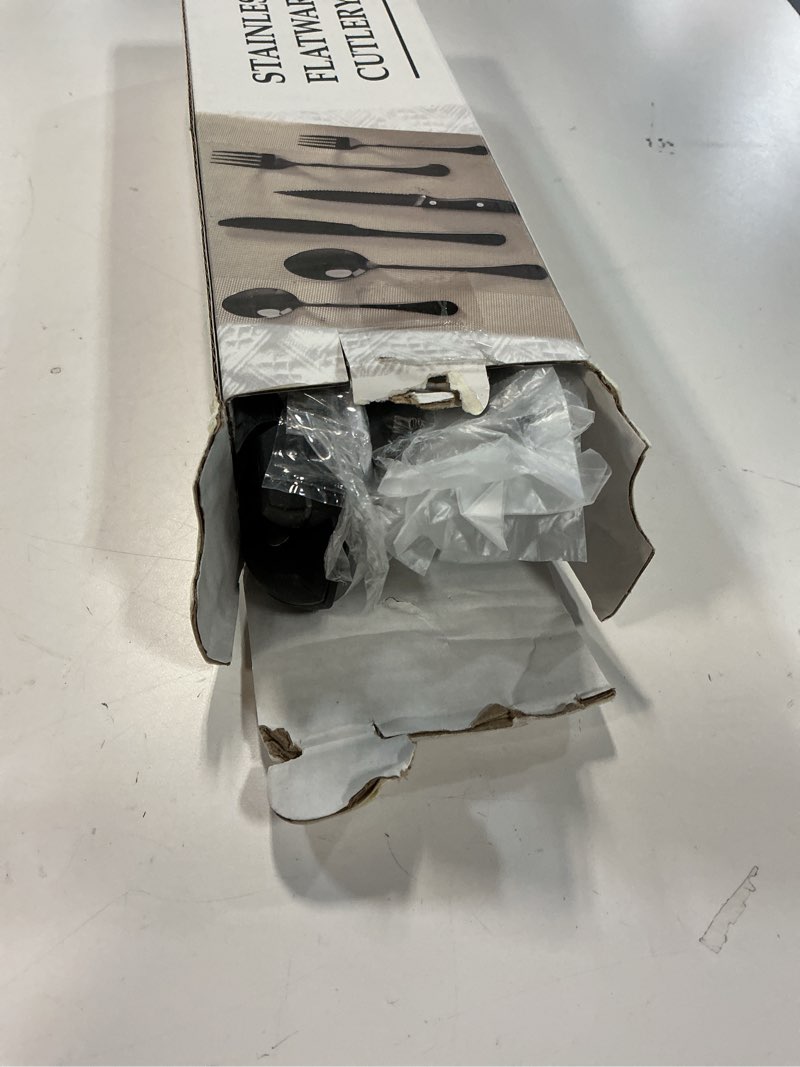 Condition photo showing Good Condition for Astercook 24-Piece Black Silverware Set with Steak Knives Flatware Set for 4 Food-Grade Stainless Steel Cutlery Set Mirror Polished Utensils Set Include Spoons and Forks for Home Kitchen Restaurant 24 PCS Elegant Black Pro