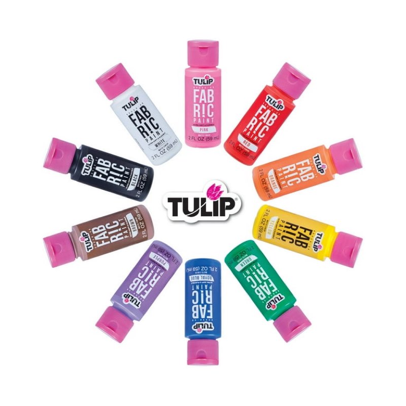 tulip brush-on fabric paint set – 9 pack of 2 fl oz bottles, liquid rainbow colors for diy crafts & clothing
