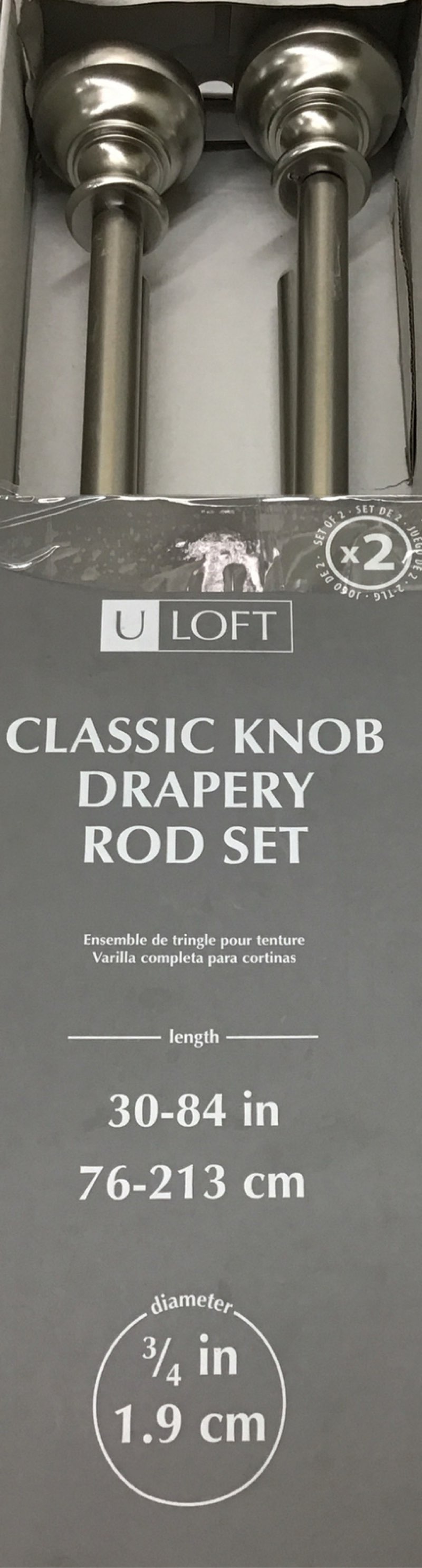 U Loft Classic Knob Drapery Rod Set Of 2 Adjustable 30”- 84” Diameter 3/4 In