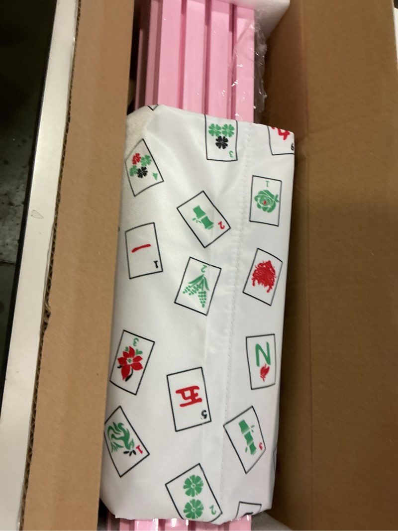 Condition photo showing Good Condition for Mahjong Racks with Pushers, Pink Wooden American Mahjong Tile Pushers and Racks Set of 4, with White Printed Mahjong Racks Drawstring Bag, Mahjong Accessories (19.68 Inches)
