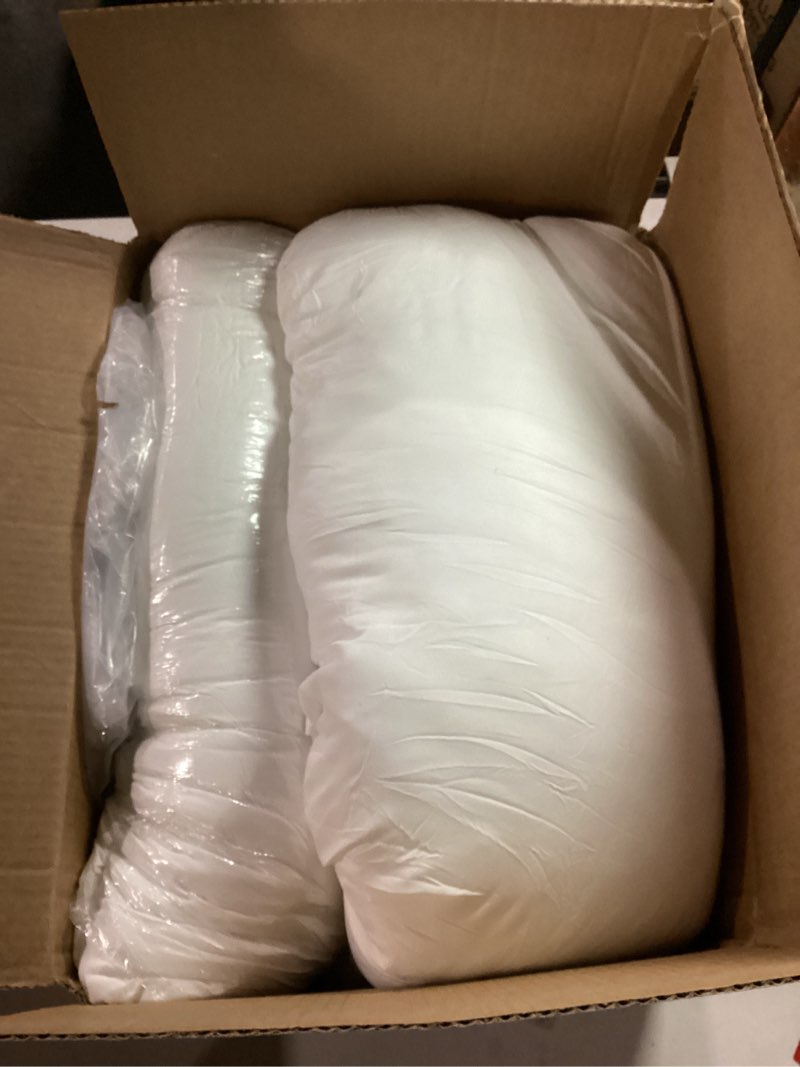 Condition photo showing As Is for OKBA Throw Pillows Insert Set of 2, with 100% Cotton Cover, Bed and Couch - Indoor Hotel Decorative Pillows, 28x28 in White Pillows Inserts 28x28 Inch (Pack of 2) White