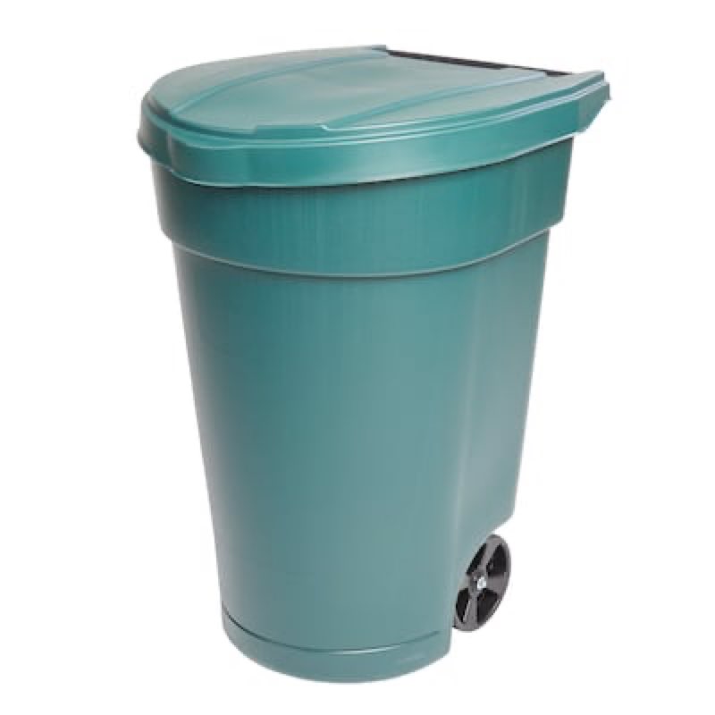 (Missing Lid ) Project Source 50 Gallon Green Plastic Wheeled Outdoor Hinged Lid Trash Can