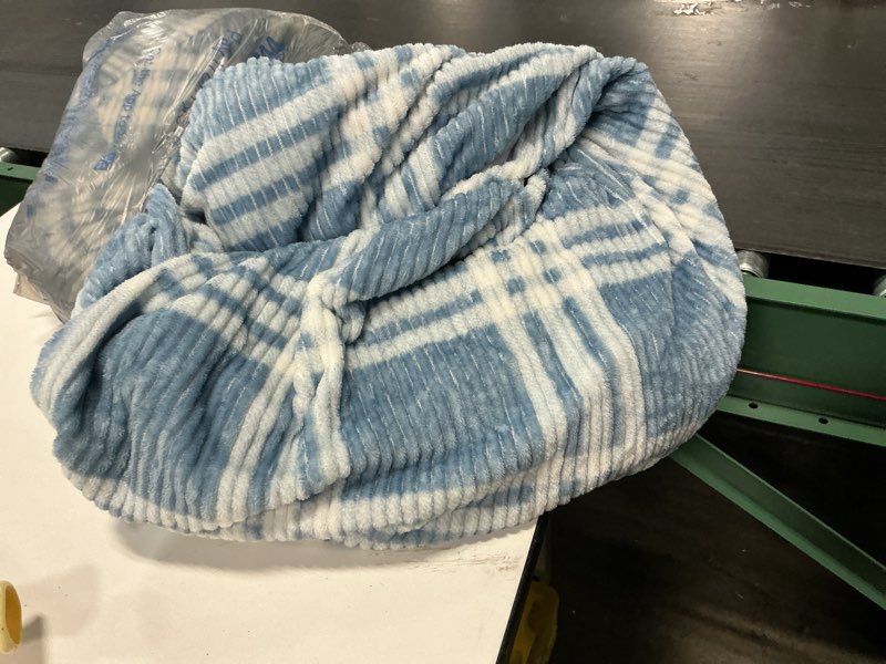 Condition photo showing As Is for mainstays printed textured velvet plush super soft bed blanket, king size, washed stone plaid