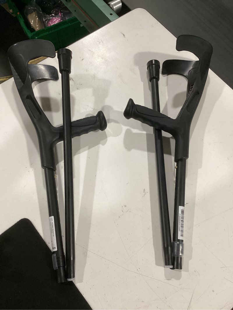 Condition photo showing Good Condition for pepe mobility folding crutches for adults (x2 units), open cuff, adjustable height, aluminium, orthopaedic, elbow crutches women and men, black