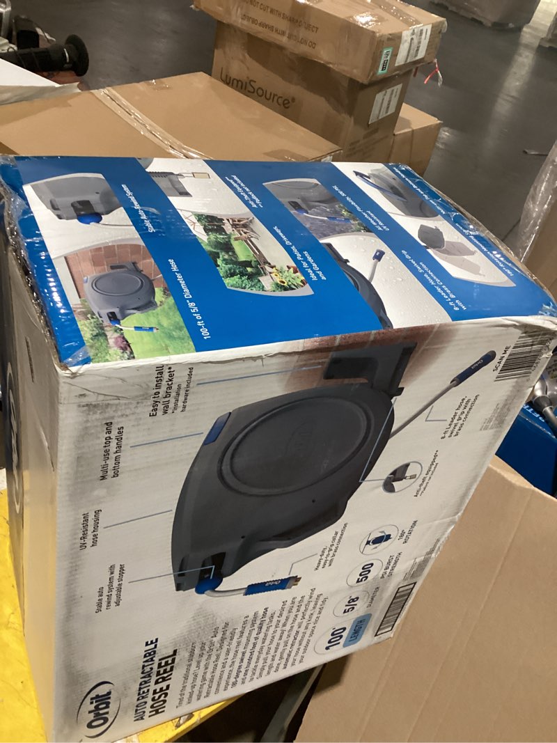 Condition photo showing As Is for orbit retractable garden hose reel