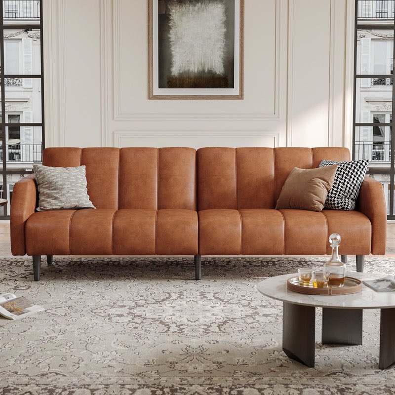 Fabry 77.56\" Faux Leather Convertible Sofa(incomplete box 1/2)