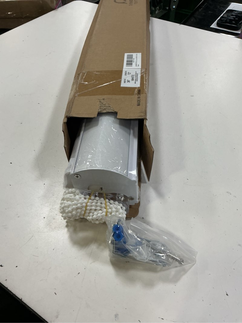 Condition photo showing Good Condition for zebra roller shades, dual layer roll up blind for living room, semi sheer shades window privacy light control for day and night, (maximum height 72inch, white color, width 36 inch) 36"w x 72"h white