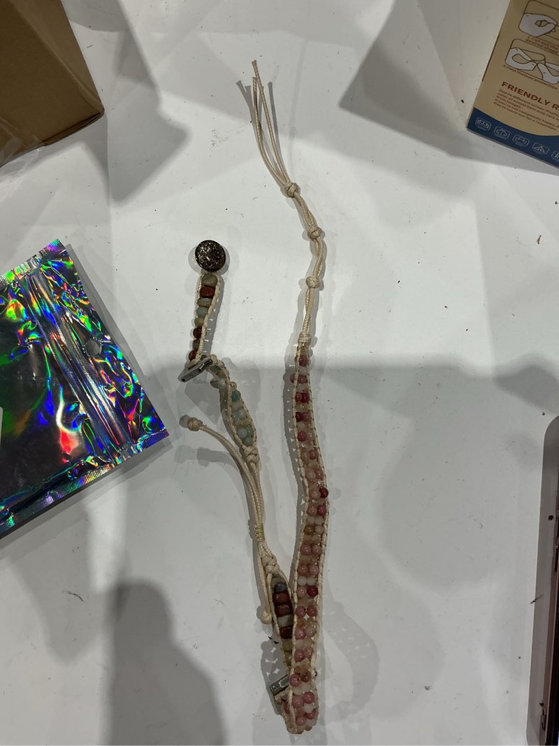 Condition photo showing As Is for jr.dm boho beaded band women for fitbit versa 4/versa 3/sense 2/sense bands natural stone bracelet adjustable handmade braided strap smartwatch replacement wristband a3 khaki natural stone