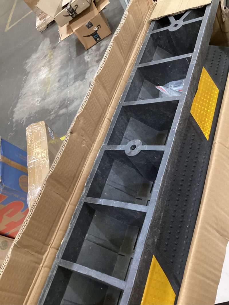 Condition photo showing Good Condition for reliancer 2pcs rubber parking guide tire blocks,garage wheel stoppers blocks w/reflective stripes,park assist rubber curb guide,parking lot tire stops,car park wheel chocks for truck rv trailer suv