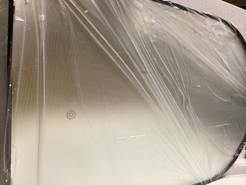 Condition photo showing Good Condition for Niccy Arched LED Lighted Bathroom Mirror, 32x20 Inch Backlit Vanity Bathroom Mirror with Lights Brushed Black Framed Wall Mounted Mirrors with 3 Color Shatterproof Arch Smart Fog Free Mirror Black 32"L x 20"W