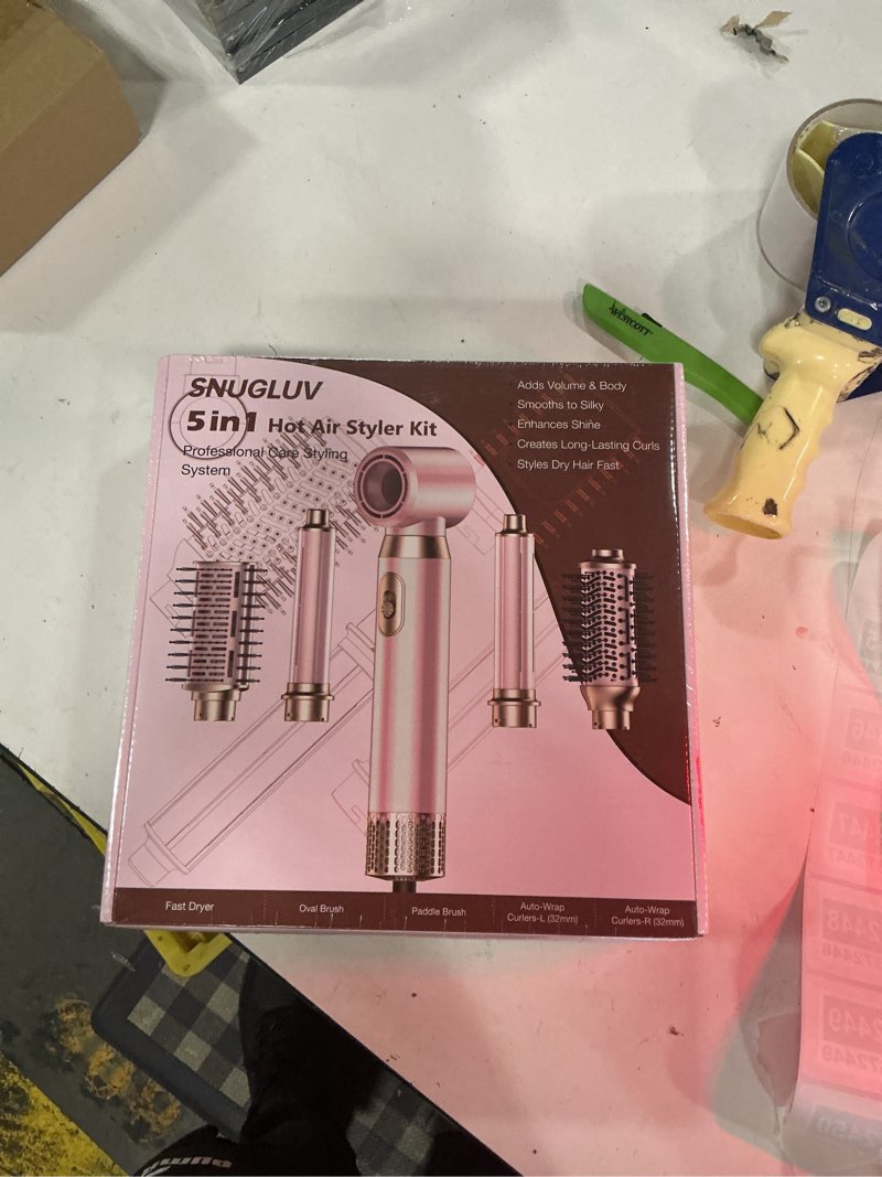 Condition photo showing New/Like New for 5 in 1 blow dryer brush set, upgrade hair dryer & blow dryer brush & air curling wrap & paddle brush, detachable hot air brush styling tools, high speed travel hair volumizer straightener curler amber
