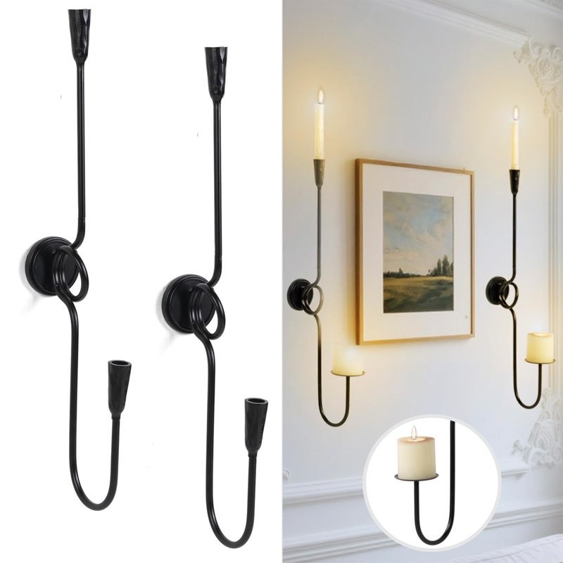 GAKA Large(27 inch) Wall Sconce Candle Holder Set of 2,2 Arm Iron Wall Mount Candle Holder Decorativ