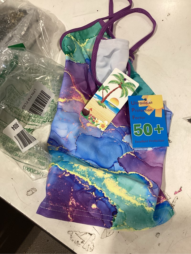 Condition photo showing Good Condition for similiar product not like stock photopink platinum girls swim shirt - lightweight quick dry short sleeve rash guard for girls, swim top w/upf 50+ sun protection 10-12 soft sea mint