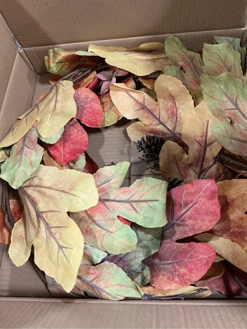 Condition photo showing New/Like New for Hollyone 6FT Fall Garland for Mantle Fall Leaves Garland Wreath Loquat Leaf Hanging Vine Garlands Artificial Foliage Pine Cones Garlands for Outdoor Indoor Autumn Home Decor Wedding Party Decoration