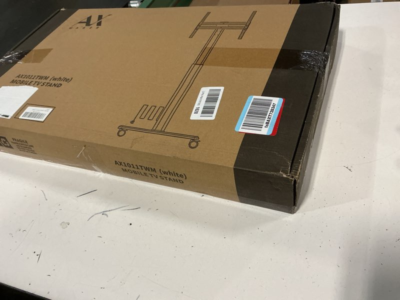 Condition photo showing New/Like New for ax waber mobile tv stand with power outlets, floor portable tv stand with wheels for 27-65inch lcd led oled flat/curved panel screen tvs, swivel,height adjustable&wood base, rollingtv cart white grain with power outlets