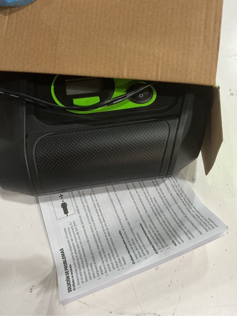 Condition photo showing As Is for slime 40088 tire inflator, portable car air compressor, inflate right automatic shut off, with digital 99 psi display, long hose and led light, 12v, 6 min inflation