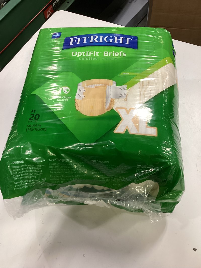 Condition photo showing New/Like New for FitRight Adult Diapers, Extra+ Heavy Absorbency, XL (Waist Size 56in-64in), 20 Count, OptiFit Incontinence Briefs for Men and Women, Disposable, Moisture-Wicking, Leak Protection, 20 Count X-Large