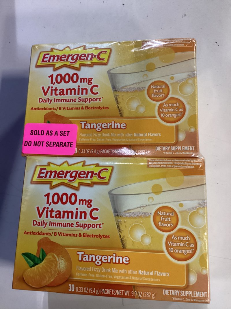 Condition photo showing New/Like New for (Best by:MAR/2026) Emergen-C 1000mg Vitamin C Powder, with Antioxidants, B Vitamins and Electrolytes, Vitamin C Supplements for Immune Support, Caffeine Free Drink Mix, Tangerine Flavor - 60 Count/2 Month Supply