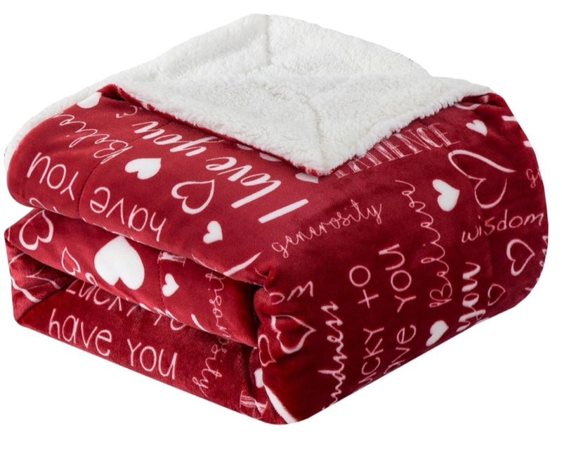 Elegant Comfort Luxury Valentine’s Day Sherpa Throw Blanket Ultra-Soft Cozy Velvet Pink Hearts Fleec