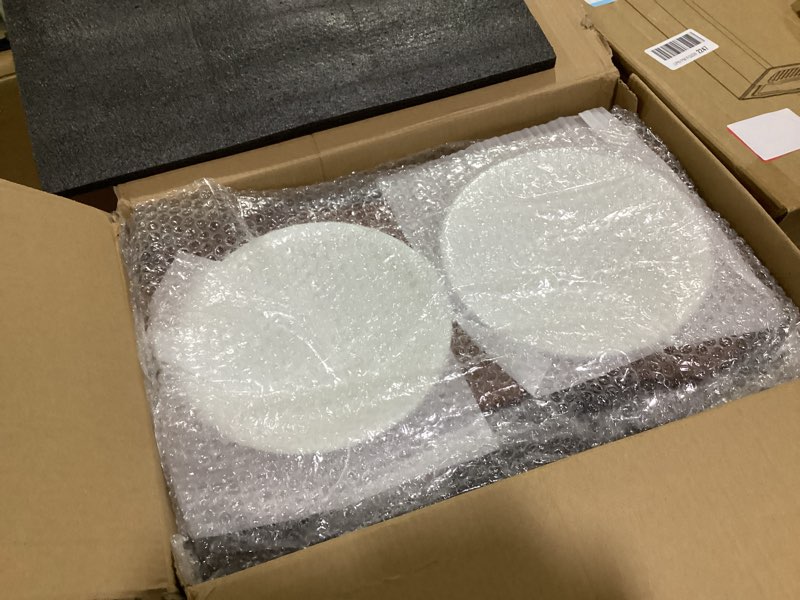 Condition photo showing New/Like New for ceramic raised double-bowl set with non-slip stand, 3.7 cup food or 30 oz water dishes for large dogs, wide opening with rounded edges(matt white) 3.7 cups double bowls with stand - matt white