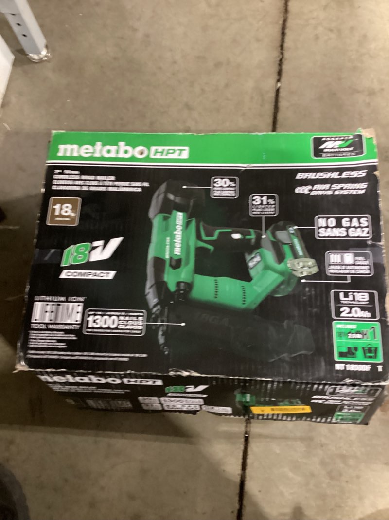 Condition photo showing Good Condition for metabo hpt 18v multivolt brushless compact cordless brad nailer kit, 18 gauge nailer with power tool 2.0ah lithium ion battery, drives 5/8" to 2" brad nails, nt1850dft nt1850dft nt1850dft