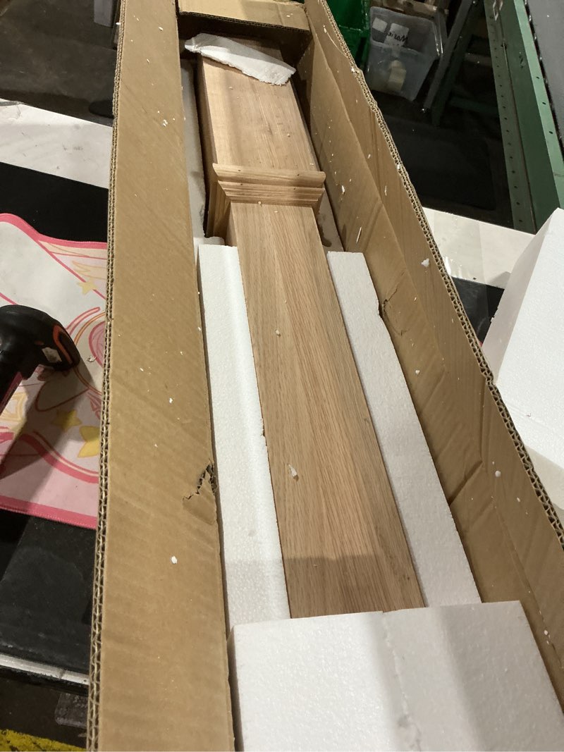 Condition photo showing As Is for 1 Pcs 48" Red Oak Stair Newel Post with 3 1/2" Post and 4 1/2" Sleeve, Wood Box Newel with Pedestal for Staircase, Plain Style Wood Balusters Interior for Stair Remodeling