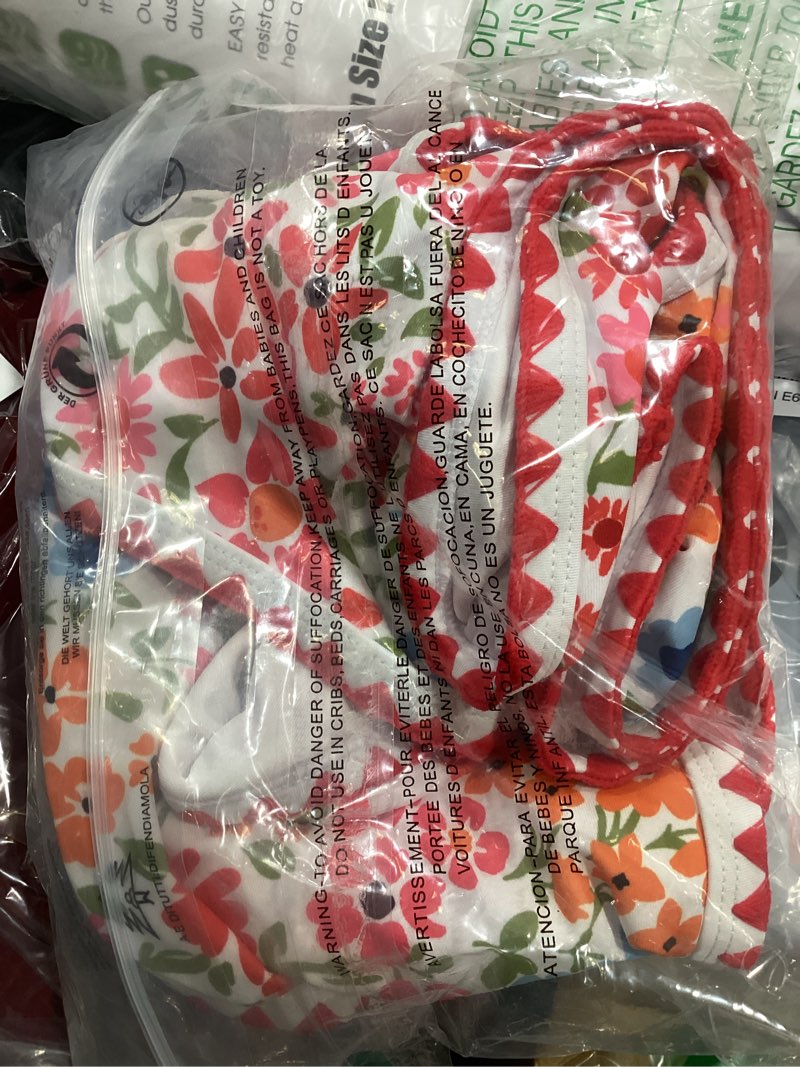 Condition photo showing Good Condition for herseas women's bikini sets floral print whip stitch 2 piece swimsuits high waisted scoop bathing suits large colorful floral