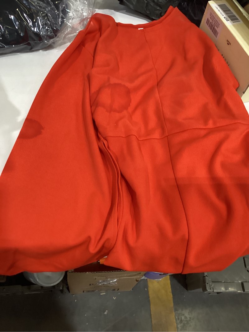 IbuduSexy Orange Dress for Woman Long Sleeve Crew Neck Bell Sleeve Solid Color Cocktail Banquet Business Dress