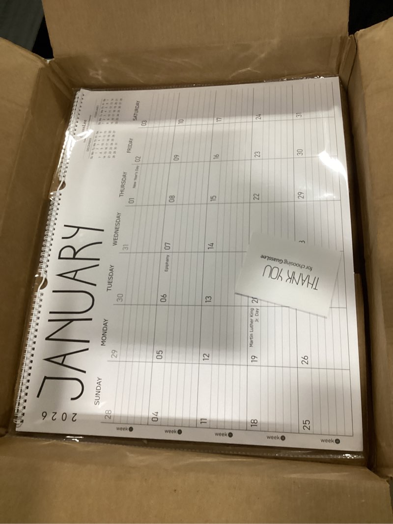 Condition photo showing New/Like New for Guasslee Large Wall Calendar 2026, 12 Monthly Calendar from 2026 January-December 2026 Jumbo 22"x17" Hanging Desk/Wall Planner with Spiral Bound for School Home Office Organizing