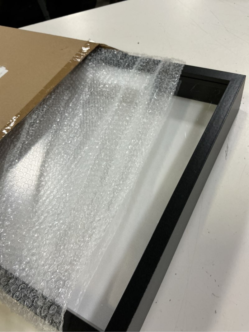 Condition photo showing Good Condition for 12x16 large shadow box frame | soft linen back & push pins included, polystyrene glass memory display case for flowers, tickets & cherished 3d items, black black 12x16