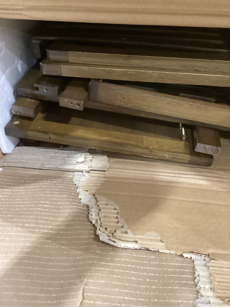 Condition photo showing As Is for HITNET Bamboo Tilt Out Laundry Hamper, Bathroom Storage Cabinet with Hidden Removable Basket and 3 Open Shelves, Space Saving Bamboo Storage for Clothes, Towels and Toys, Walnut