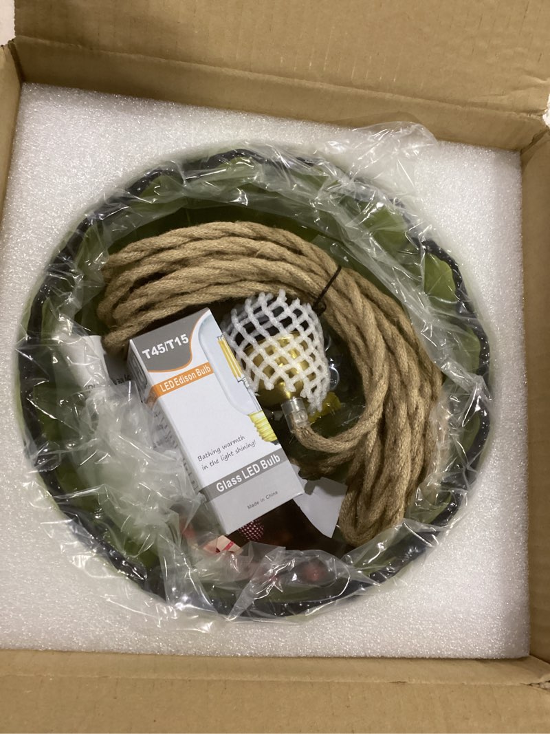 Condition photo showing New/Like New for Plug in Pendant Light Hanging Lights with Plug in Cord Boho Hanging Lamp Glass Gold Mid Century Modern Vintage Dimmable Green Flower Plug in Chandelier Ceiling Fixture for Living Room,Kitchen Pendant Light-12